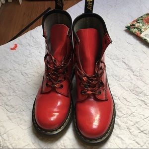 Patent leather fire truck red dr martens